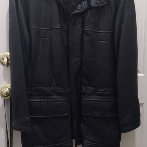 London Fog Dark Black Genuine Leather Coat